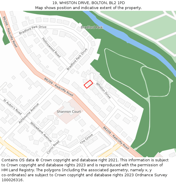 19, WHISTON DRIVE, BOLTON, BL2 1PD: Location map and indicative extent of plot