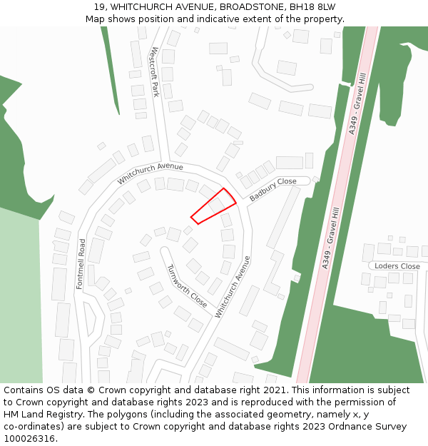 19, WHITCHURCH AVENUE, BROADSTONE, BH18 8LW: Location map and indicative extent of plot