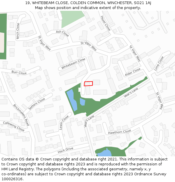 19, WHITEBEAM CLOSE, COLDEN COMMON, WINCHESTER, SO21 1AJ: Location map and indicative extent of plot