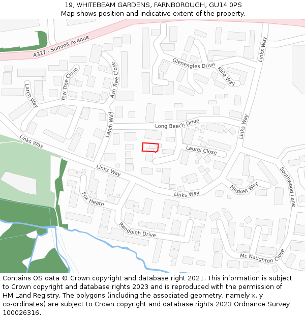 19, WHITEBEAM GARDENS, FARNBOROUGH, GU14 0PS: Location map and indicative extent of plot