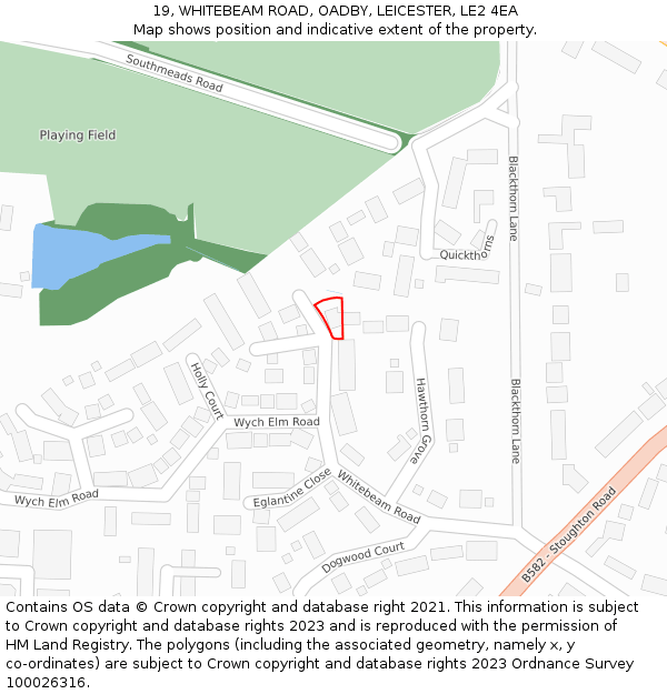 19, WHITEBEAM ROAD, OADBY, LEICESTER, LE2 4EA: Location map and indicative extent of plot