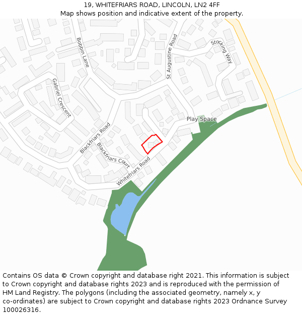 19, WHITEFRIARS ROAD, LINCOLN, LN2 4FF: Location map and indicative extent of plot