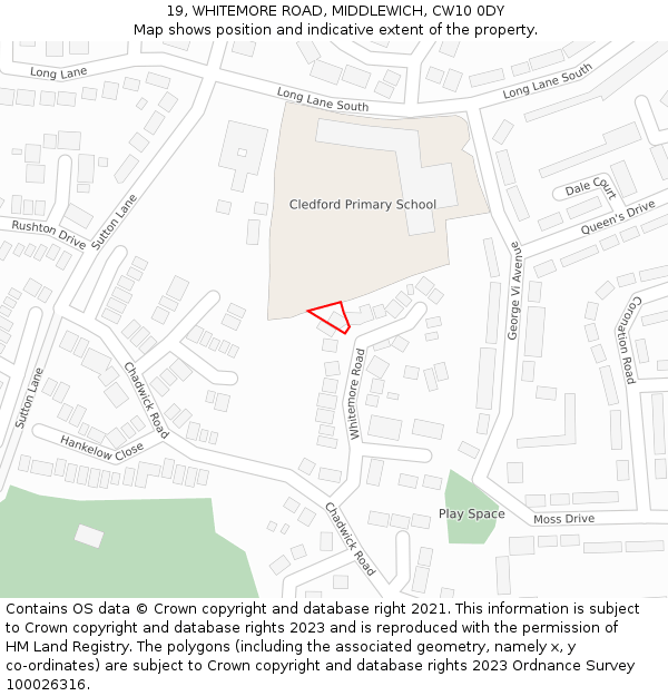 19, WHITEMORE ROAD, MIDDLEWICH, CW10 0DY: Location map and indicative extent of plot