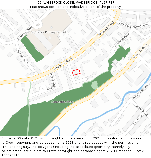 19, WHITEROCK CLOSE, WADEBRIDGE, PL27 7EF: Location map and indicative extent of plot