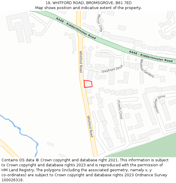 19, WHITFORD ROAD, BROMSGROVE, B61 7ED: Location map and indicative extent of plot