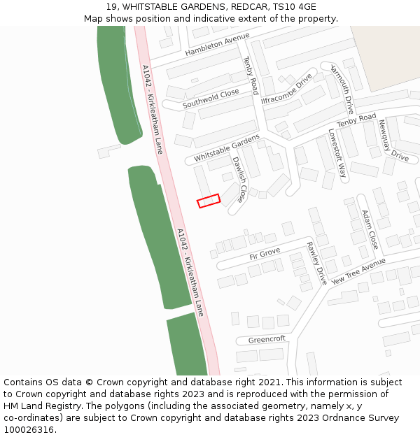 19, WHITSTABLE GARDENS, REDCAR, TS10 4GE: Location map and indicative extent of plot
