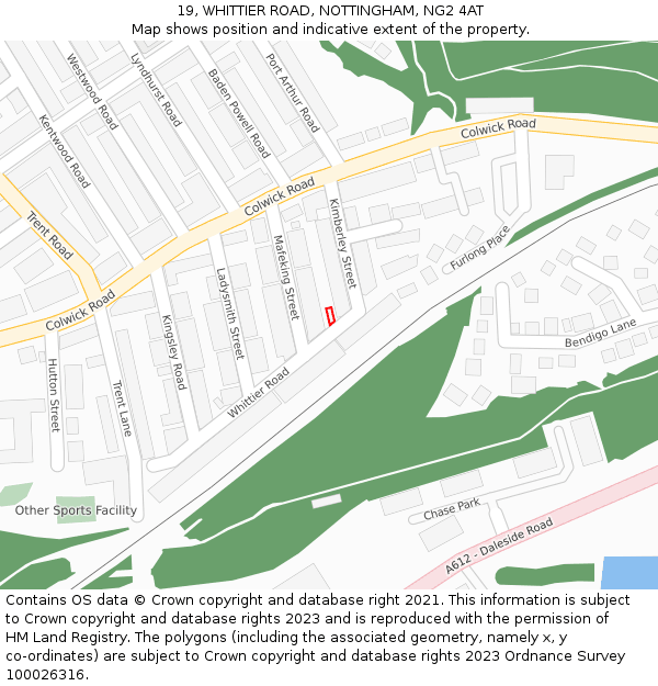 19, WHITTIER ROAD, NOTTINGHAM, NG2 4AT: Location map and indicative extent of plot