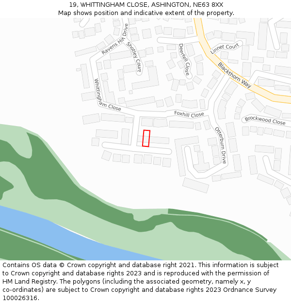 19, WHITTINGHAM CLOSE, ASHINGTON, NE63 8XX: Location map and indicative extent of plot