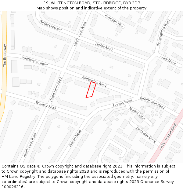 19, WHITTINGTON ROAD, STOURBRIDGE, DY8 3DB: Location map and indicative extent of plot