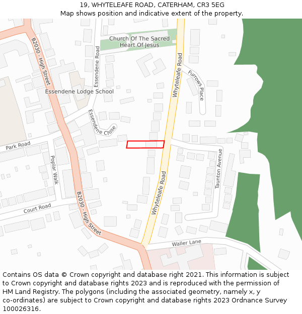 19, WHYTELEAFE ROAD, CATERHAM, CR3 5EG: Location map and indicative extent of plot