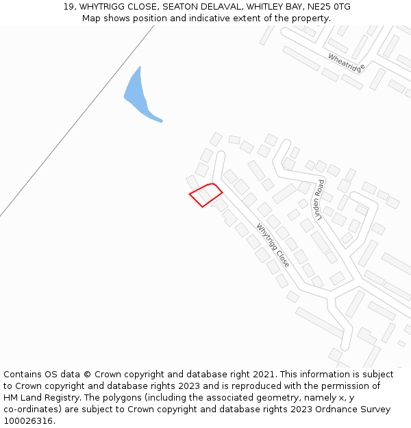 19, WHYTRIGG CLOSE, SEATON DELAVAL, WHITLEY BAY, NE25 0TG: Location map and indicative extent of plot