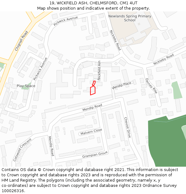 19, WICKFIELD ASH, CHELMSFORD, CM1 4UT: Location map and indicative extent of plot