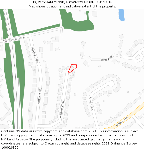 19, WICKHAM CLOSE, HAYWARDS HEATH, RH16 1UH: Location map and indicative extent of plot