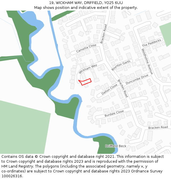 19, WICKHAM WAY, DRIFFIELD, YO25 6UU: Location map and indicative extent of plot