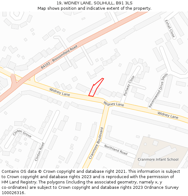 19, WIDNEY LANE, SOLIHULL, B91 3LS: Location map and indicative extent of plot