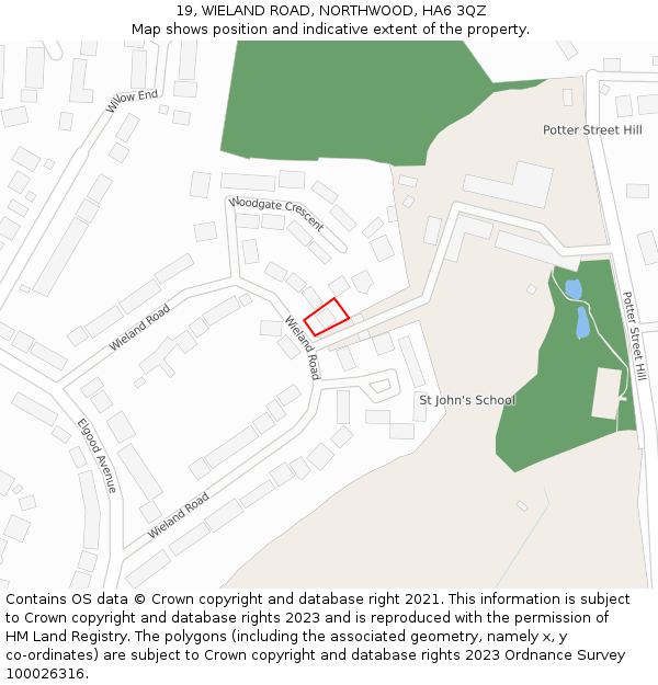 19, WIELAND ROAD, NORTHWOOD, HA6 3QZ: Location map and indicative extent of plot