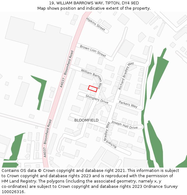 19, WILLIAM BARROWS WAY, TIPTON, DY4 9ED: Location map and indicative extent of plot