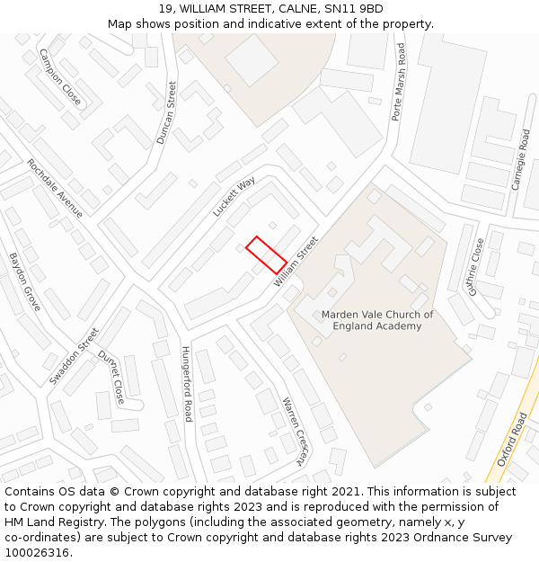 19, WILLIAM STREET, CALNE, SN11 9BD: Location map and indicative extent of plot