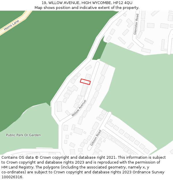 19, WILLOW AVENUE, HIGH WYCOMBE, HP12 4QU: Location map and indicative extent of plot