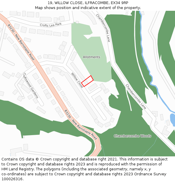 19, WILLOW CLOSE, ILFRACOMBE, EX34 9RP: Location map and indicative extent of plot