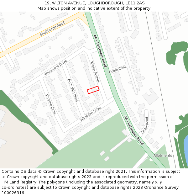 19, WILTON AVENUE, LOUGHBOROUGH, LE11 2AS: Location map and indicative extent of plot