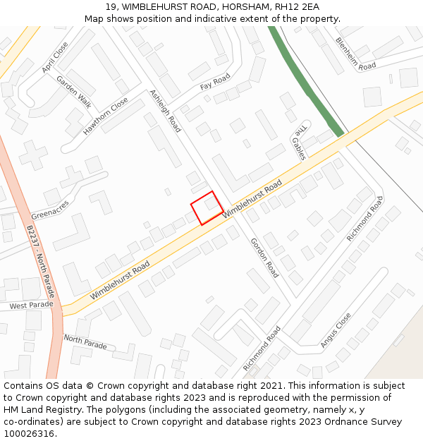 19, WIMBLEHURST ROAD, HORSHAM, RH12 2EA: Location map and indicative extent of plot