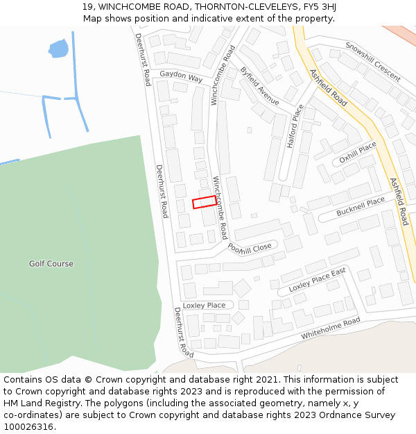 19, WINCHCOMBE ROAD, THORNTON-CLEVELEYS, FY5 3HJ: Location map and indicative extent of plot
