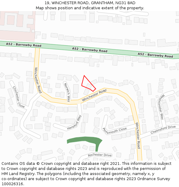19, WINCHESTER ROAD, GRANTHAM, NG31 8AD: Location map and indicative extent of plot