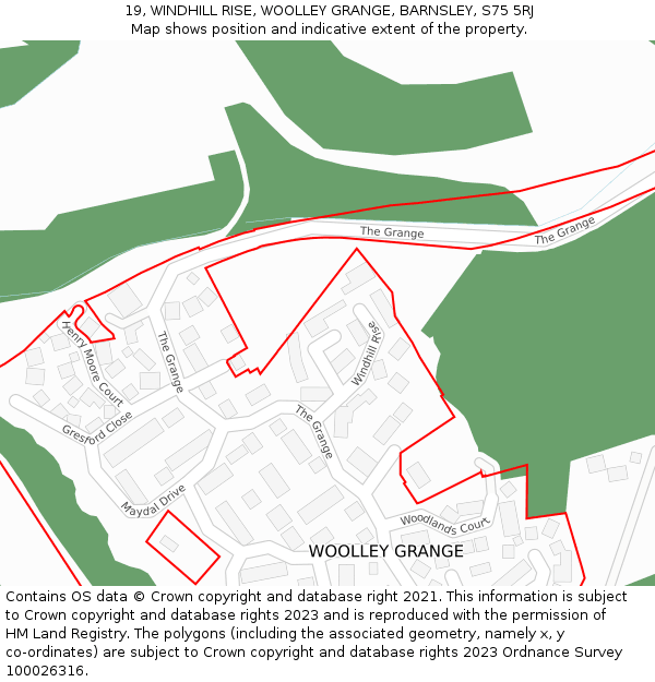 19, WINDHILL RISE, WOOLLEY GRANGE, BARNSLEY, S75 5RJ: Location map and indicative extent of plot