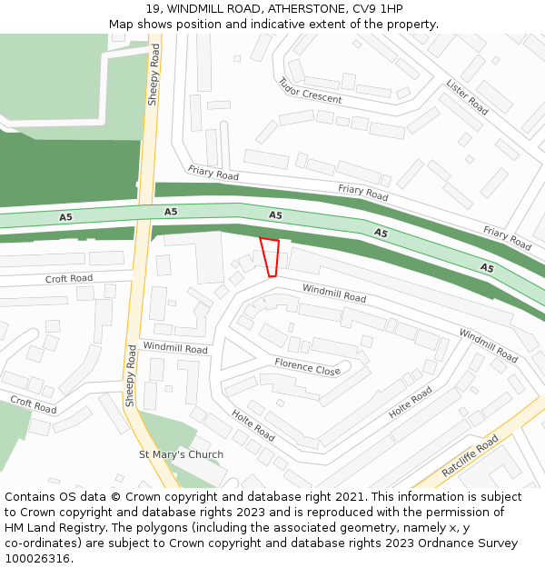 19, WINDMILL ROAD, ATHERSTONE, CV9 1HP: Location map and indicative extent of plot