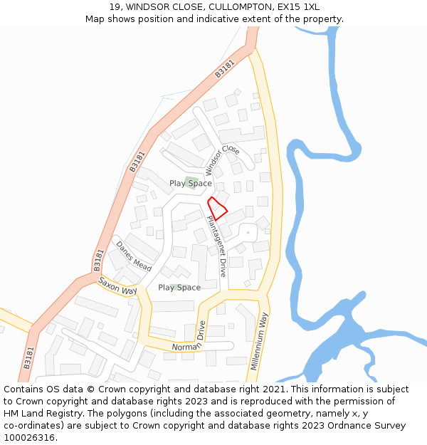 19, WINDSOR CLOSE, CULLOMPTON, EX15 1XL: Location map and indicative extent of plot