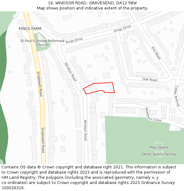 19, WINDSOR ROAD, GRAVESEND, DA12 5BW: Location map and indicative extent of plot