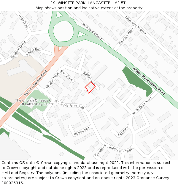 19, WINSTER PARK, LANCASTER, LA1 5TH: Location map and indicative extent of plot