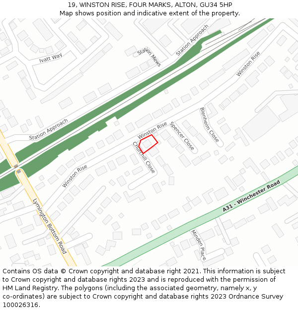 19, WINSTON RISE, FOUR MARKS, ALTON, GU34 5HP: Location map and indicative extent of plot