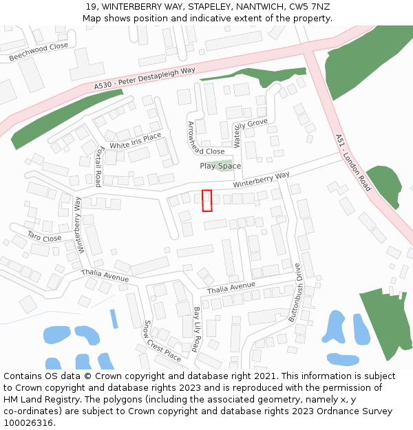 19, WINTERBERRY WAY, STAPELEY, NANTWICH, CW5 7NZ: Location map and indicative extent of plot