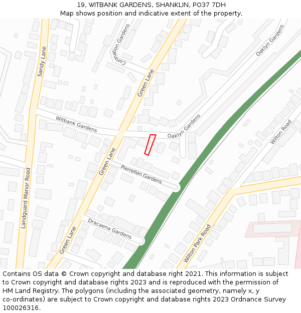 19, WITBANK GARDENS, SHANKLIN, PO37 7DH: Location map and indicative extent of plot