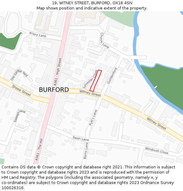 19, WITNEY STREET, BURFORD, OX18 4SN: Location map and indicative extent of plot