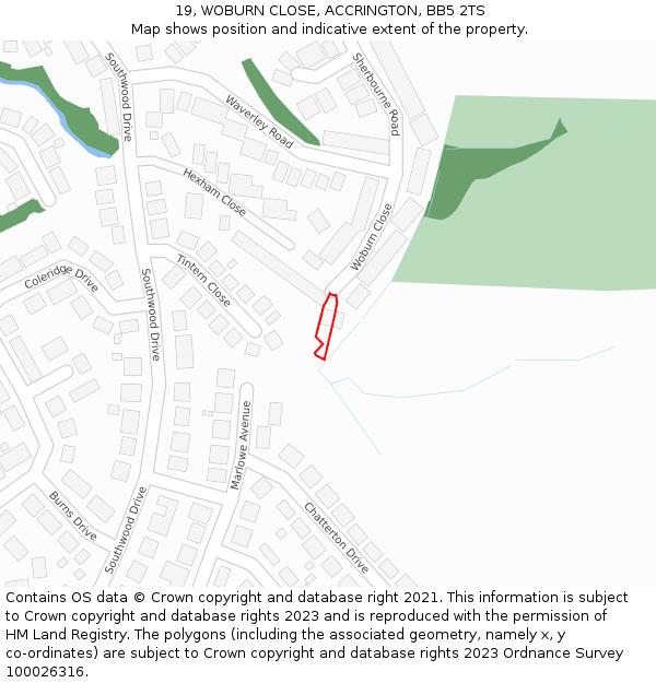 19, WOBURN CLOSE, ACCRINGTON, BB5 2TS: Location map and indicative extent of plot