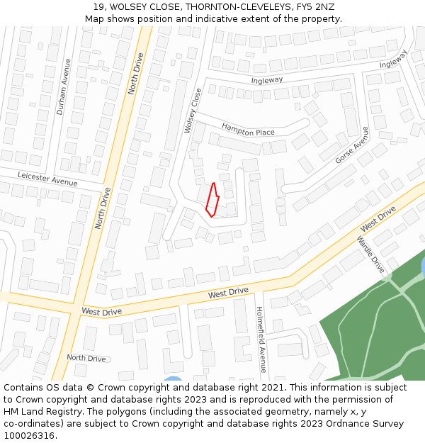 19, WOLSEY CLOSE, THORNTON-CLEVELEYS, FY5 2NZ: Location map and indicative extent of plot