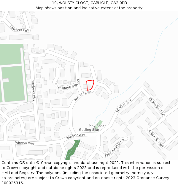 19, WOLSTY CLOSE, CARLISLE, CA3 0PB: Location map and indicative extent of plot