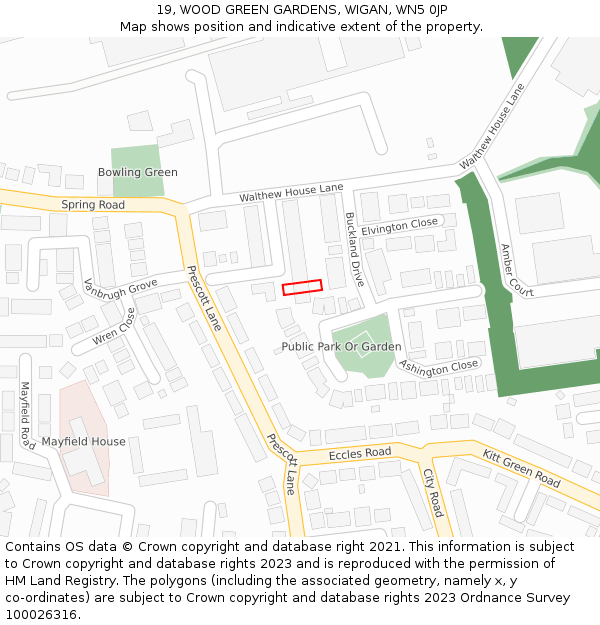 19, WOOD GREEN GARDENS, WIGAN, WN5 0JP: Location map and indicative extent of plot