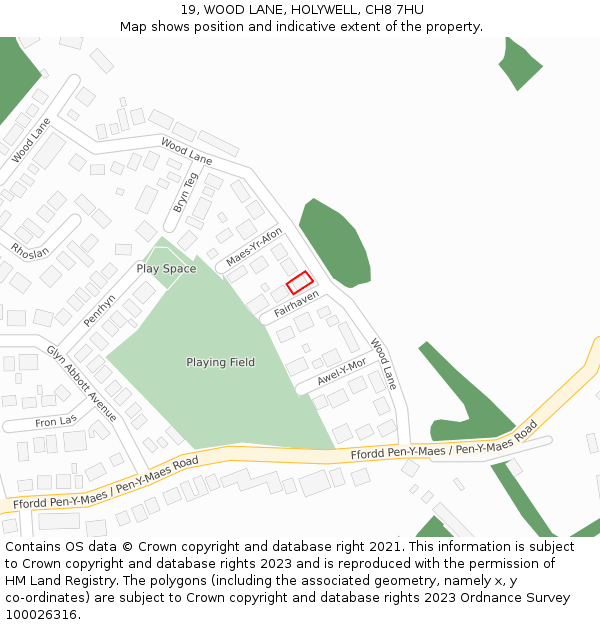 19, WOOD LANE, HOLYWELL, CH8 7HU: Location map and indicative extent of plot