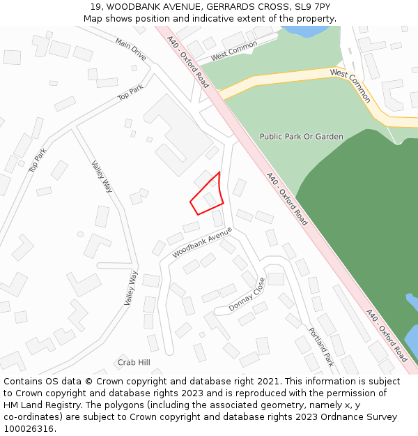 19, WOODBANK AVENUE, GERRARDS CROSS, SL9 7PY: Location map and indicative extent of plot