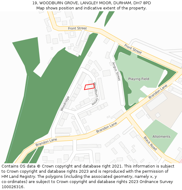 19, WOODBURN GROVE, LANGLEY MOOR, DURHAM, DH7 8PD: Location map and indicative extent of plot