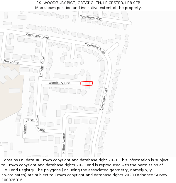 19, WOODBURY RISE, GREAT GLEN, LEICESTER, LE8 9ER: Location map and indicative extent of plot