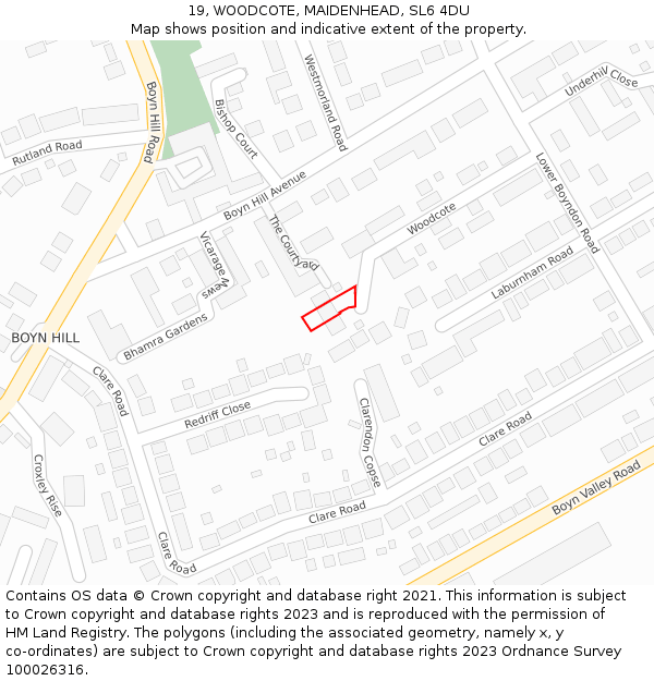 19, WOODCOTE, MAIDENHEAD, SL6 4DU: Location map and indicative extent of plot