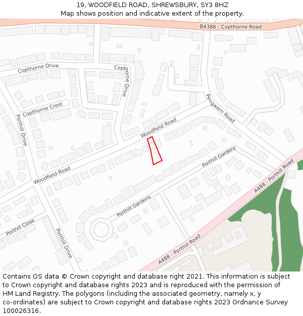 19, WOODFIELD ROAD, SHREWSBURY, SY3 8HZ: Location map and indicative extent of plot