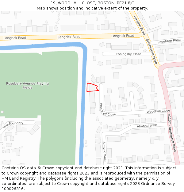 19, WOODHALL CLOSE, BOSTON, PE21 8JG: Location map and indicative extent of plot