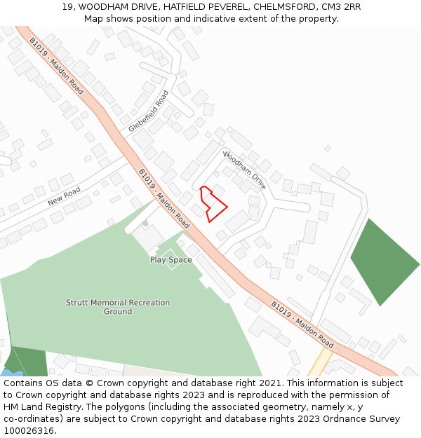 19, WOODHAM DRIVE, HATFIELD PEVEREL, CHELMSFORD, CM3 2RR: Location map and indicative extent of plot