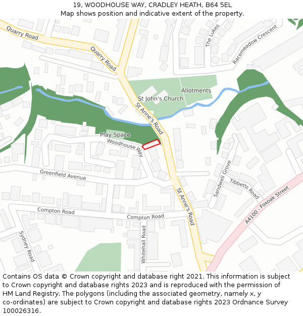 19, WOODHOUSE WAY, CRADLEY HEATH, B64 5EL: Location map and indicative extent of plot